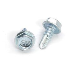 Picture of a screw with a drilling point for metal to metal use. Size #10 x 1/2". Zinc plated