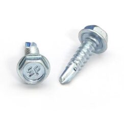 Picture of a screw with a drilling point for metal to metal use. Size #10 x 3/4". Zinc plated