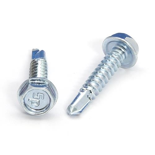 Picture of a screw with a drilling point for metal to metal use. Size #10 x 1". Zinc plated