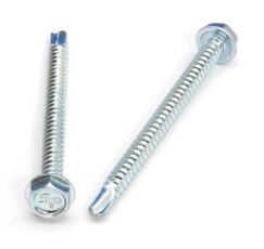 Picture of a screw with a drilling point for metal to metal use. Size #10 x 2-1/2". Zinc plated