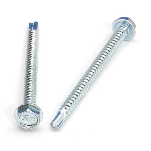 Picture of a screw with a drilling point for metal to metal use. Size #10 x 2-1/2". Zinc plated