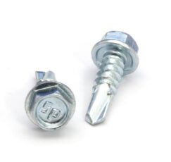 Picture of a screw with a drilling point for metal to metal use. Size #12 x 3/4". Zinc plated