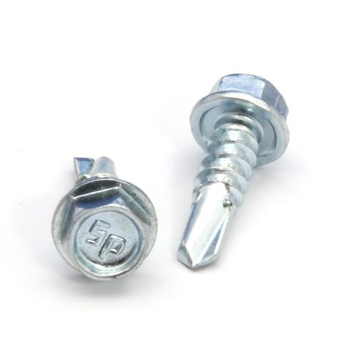 Picture of a screw with a drilling point for metal to metal use. Size #12 x 3/4". Zinc plated