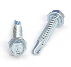 Picture of a screw with a drilling point for metal to metal use. Size #12 x 1-1/4". Zinc plated