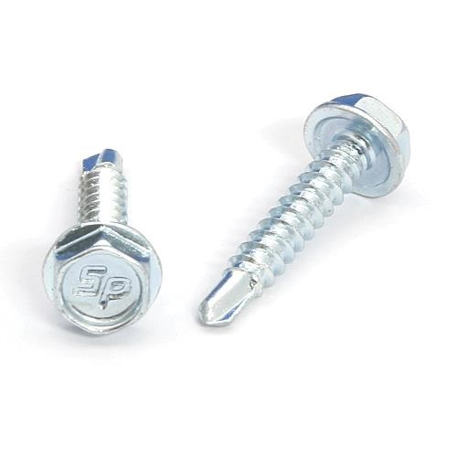 Picture of a screw with a drilling point for metal to metal use. Size #6 x 3/4". Zinc plated