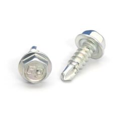 Picture of a screw with a drilling point for metal to metal use. Size #8 x 1/2". Zinc plated