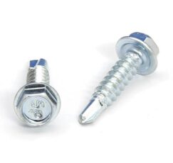 Picture of a screw with a drilling point for metal to metal use. Size #8 x 3/4". Zinc plated