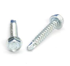 Picture of a screw with a drilling point for metal to metal use. Size #8 x 1". Zinc plated
