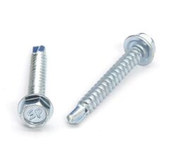 Picture of a screw with a drilling point for metal to metal use. Size #8 x 1-1/4". Zinc plated