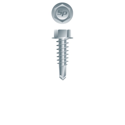 Picture of a screw with a drilling point for metal to metal use. Size #14 x 7/8" #12 HD***. Zinc plated