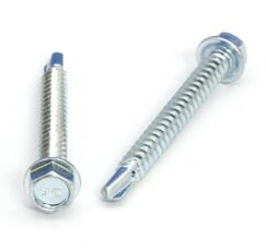 Picture of a screw with a drilling point for metal to metal use. Size #12 x 2". Zinc plated
