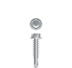 Picture of a screw with a drilling point for metal to metal use. Size #14 x 1-1/4". Strong-Shield Coated