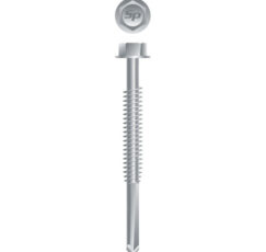 Picture of a screw with a drilling point for metal to metal use. Size #1/4 x 5". Strong-Shield Coated