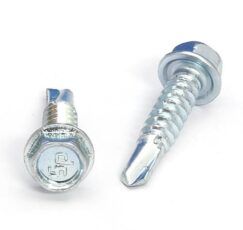 Picture of a screw with a drilling point for metal to metal use. Size #12 x 1". Zinc plated