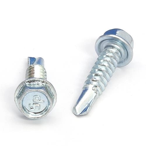 Picture of a screw with a drilling point for metal to metal use. Size #12 x 1". Zinc plated