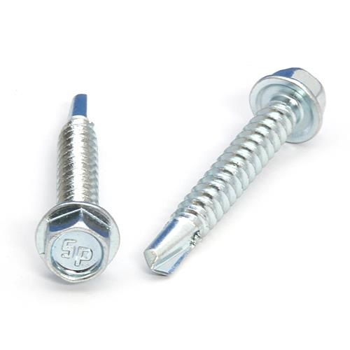 Picture of a screw with a drilling point for metal to metal use. Size #12 x 1-1/2". Zinc plated