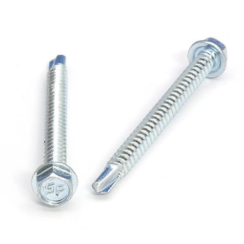 Picture of a screw with a drilling point for metal to metal use. Size #12 x 2-1/2". Zinc plated