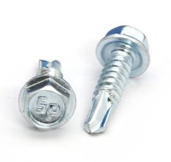 Picture of a screw with a drilling point for metal to metal use. Size #14 x 1". Zinc plated