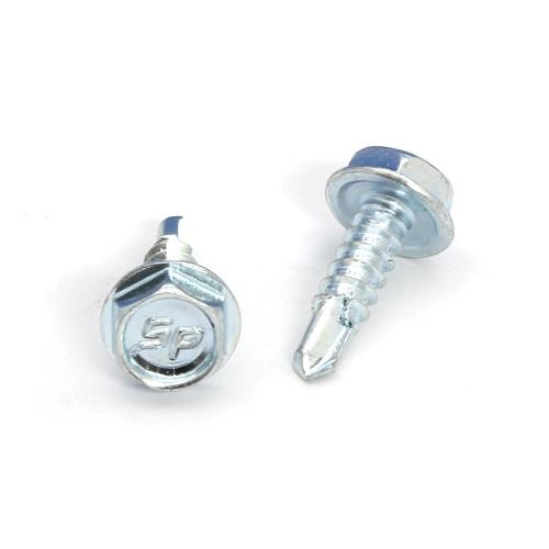 Picture of a screw with a drilling point for metal to metal use. Size #6 x 1/2". Zinc plated