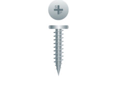 Picture of a screw, needle point, for panel clips to wood or sheet metal use. Size #10 x 1". Zinc Plated