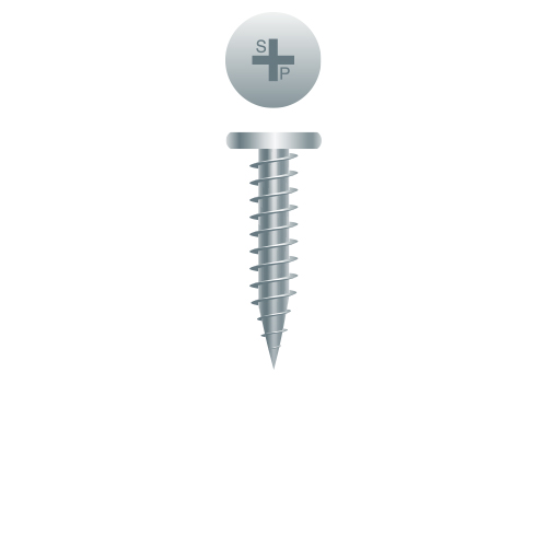 Picture of a screw, needle point, for panel clips to wood or sheet metal use. Size #10 x 1". Zinc Plated