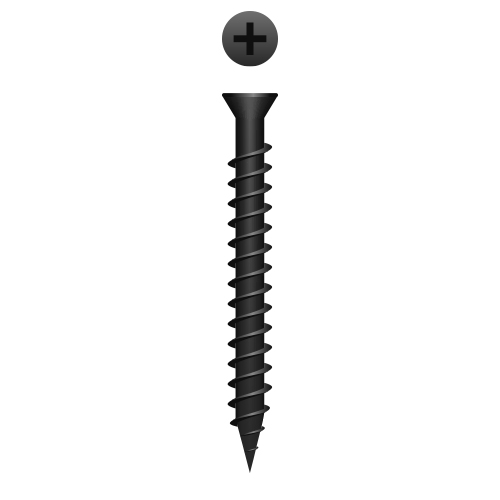 Picture of a screw, drywall, for wood trim to drywall or studs use. Size #6 x 1-5/8". Phosphate Coating