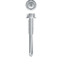 Picture of a screw, for metal or aluminum to metal or aluminum use. Size #12 x 1-1/4", 410 Stainless Steel.