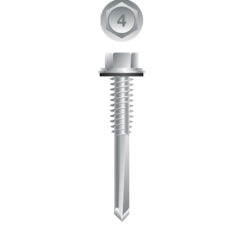 Picture of a screw, for metal or aluminum to metal or aluminum use. Size #12 x 1-1/4", 410 Stainless Steel.