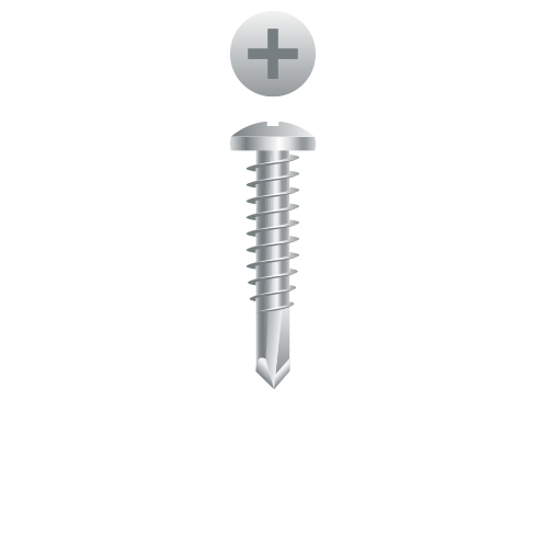 Picture of a screw, for metal or aluminum to metal or aluminum use. Size #10 x 1/2", 410 Stainless Steel.