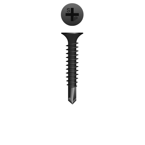 Picture of a screw with a drilling point for gypsum, insulation, wood to metal use. Size #10 x 3-1/2". Phosphate Coating