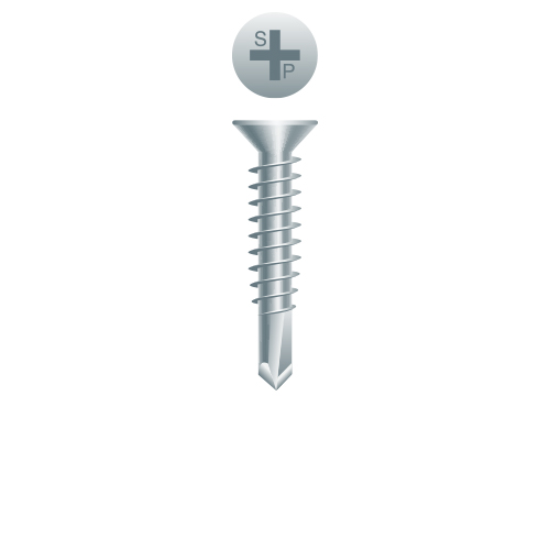 Picture of a screw with a drilling point for metal to metal use. Size #10 x 1". Zinc Plated