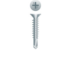 Picture of a screw with a drilling point for metal to metal use. Size #8 x 1/2". Zinc Plated