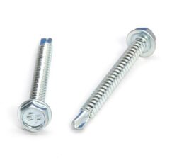 Picture of a screw with a drilling point for metal to metal use. Size #10 x 2". Zinc plated