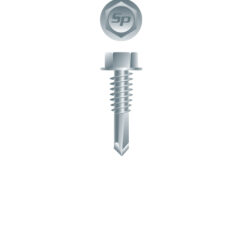 Picture of a screw with a drilling point for metal to metal use. Size #12 x 7/8". Zinc Plated