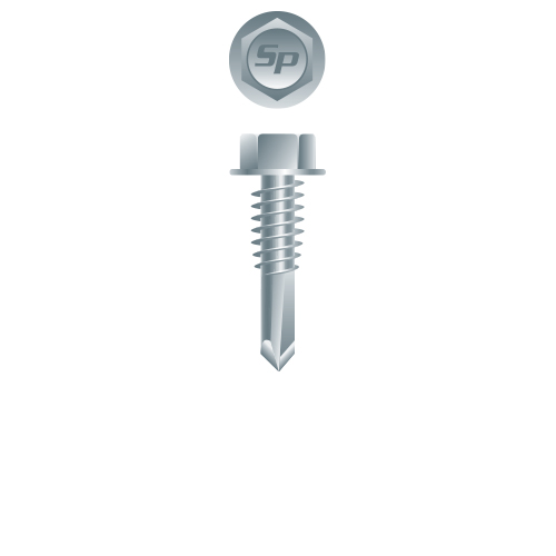 Picture of a screw with a drilling point for metal to metal use. Size #12 x 7/8". Zinc Plated