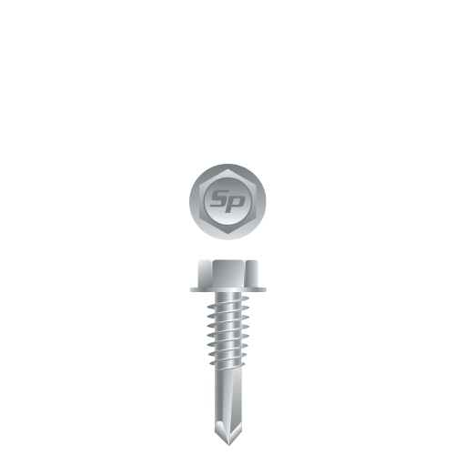 Picture of a screw with a drilling point for metal to metal use. Size #12 x 7/8". Strong Shield Coated