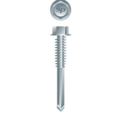 Picture of a screw with a drilling point for metal to metal use. Size #12 x 1-1/4". Zinc Plated