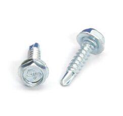 Picture of a screw with a drilling point for metal to metal use. Size #6 x 5/8". Zinc plated