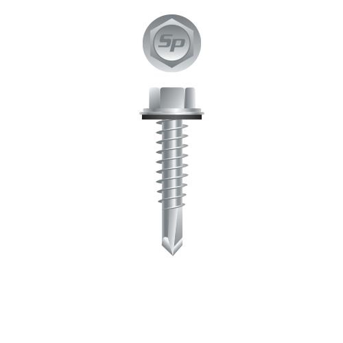 Picture of a screw with a drilling point for metal to metal use. Size #10 x 3/4". Strong-Shield Coated