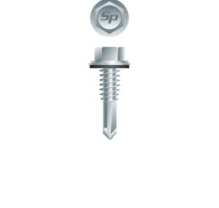 Picture of a screw with a drilling point for metal to metal use. Size #12 x 7/8". Zinc Plated