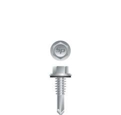 Picture of a screw with a drilling point for metal to metal use. Size #12 x 7/8". Strong-Shield Coated