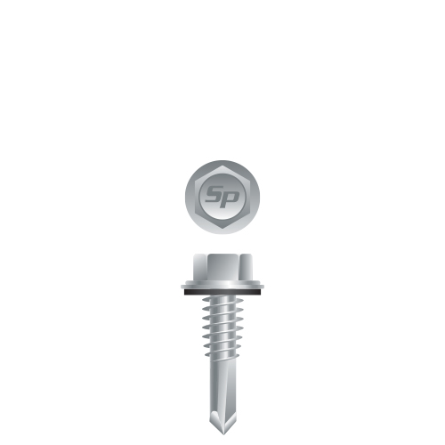 Picture of a screw with a drilling point for metal to metal use. Size #12 x 7/8". Strong-Shield Coated