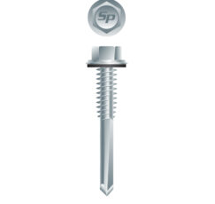 Picture of a screw with a drilling point for metal to metal use. Size #12 x 1-1/4". Zinc Plated