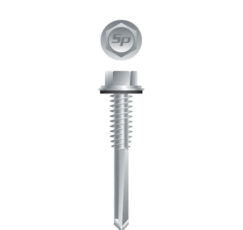 Picture of a screw with a drilling point for metal to metal use. Size #12 x 1-1/2". Strong-Shield Coated