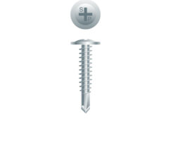 Picture of a screw with a a drilling point for wire lath to metal studs or metal to metal. Size #12 x 3/4". Zinc Plated