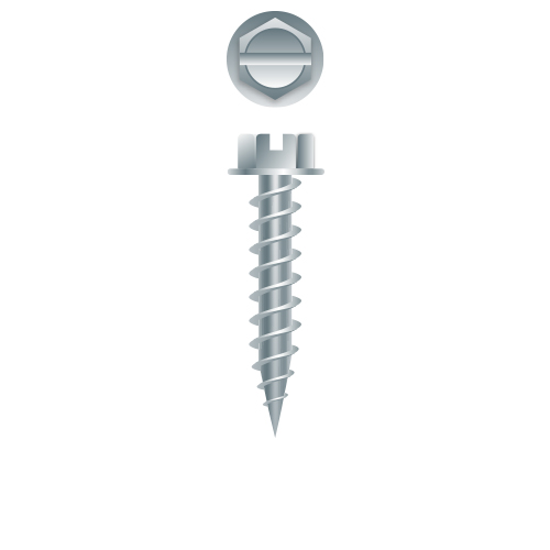 Picture of a screw, needle point, for light gauge sheet metal to metal use. Size #10 x 1/2". Zinc Plated