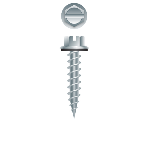 Picture of a screw, needle point, for light gauge sheet metal to metal use. Size #10 x 3/4". Zinc Plated