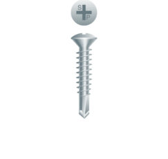 Picture of a screw with a drilling point for metal to metal use. Size #8 x 1". Zinc Plated