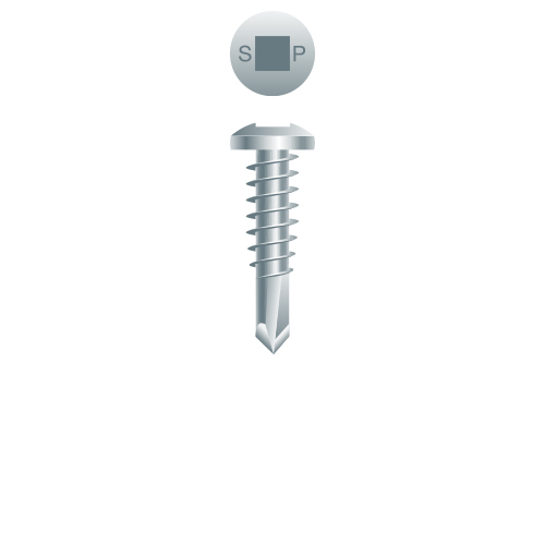 Picture of a screw with a drilling point for metal to metal use. Size #10 x 3/4". Zinc Plated