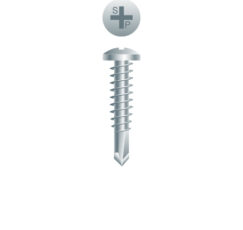 Picture of a screw with a drilling point for metal to metal use. Size #10 x 1-1/4". Zinc Plated